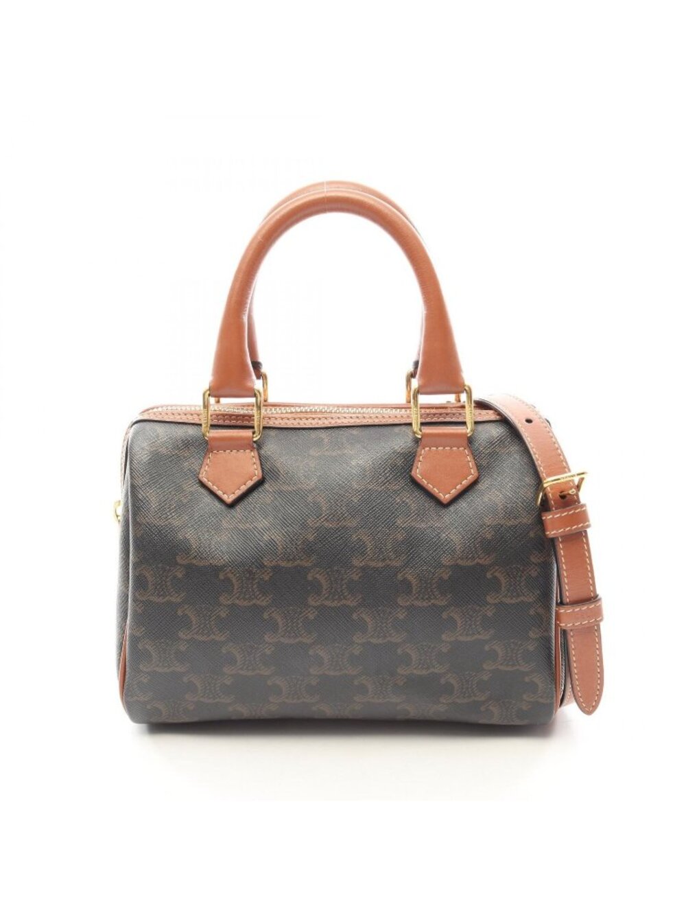 Celine Handbag Small Boston Cuir Black Brown Leather Triomphe
